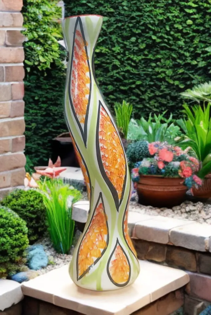 Orange & green pattern slender flower vase
