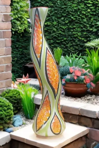 Orange & green pattern slender flower vase