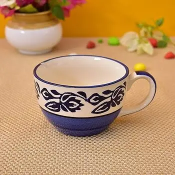 Blue & White Floral Design Tea Cup