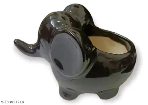 Black glossy elephant shaped tree planter