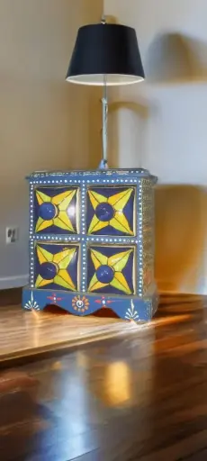 blue hand-painted drawer organizer